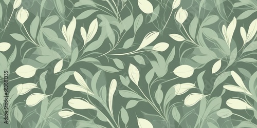 Floral seamless pattern with grass and leaves.  design for paper  cover  fabric  interior decor and other  Generative AI