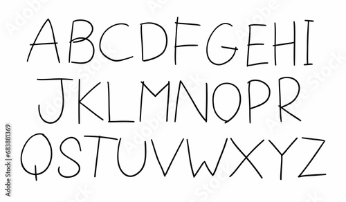 Scribble black english latin abc alphabet font A to Z collection. Vector illustration in doodle hand written style isolated on white background. For typography, kids book, learning, logo, card, school