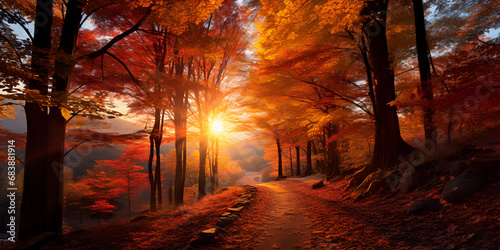 The Beauty of Nature: A Comprehensive Guide to Capturing the Magic of Autumn Sunrise in All Its Glory Generative AI photo