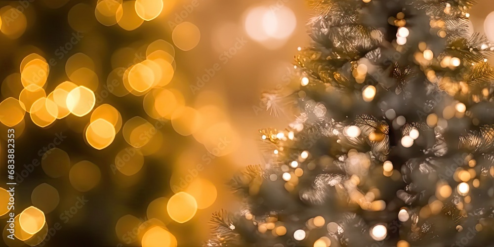 Festive illumination. Blurred christmas tree decoration with bokeh lights creating magical and warm atmosphere for holiday celebrations