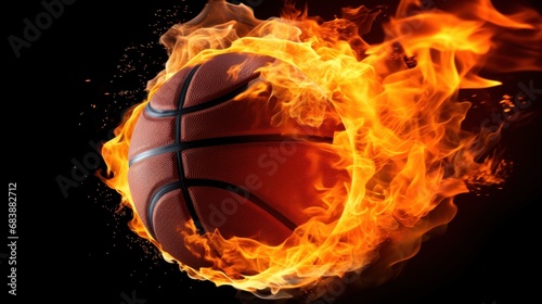 a basketball ball on fire, representing passion and energy, great for creativ...