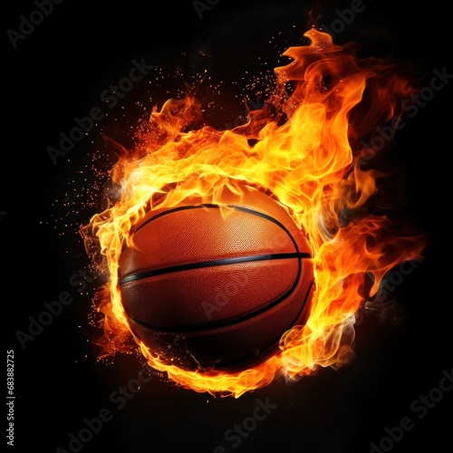 a basketball ball on fire, representing passion and energy, great for creative or dramatic designs © olegganko