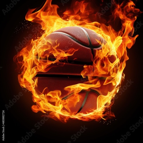 a basketball ball on fire, representing passion and energy, great for creative or dramatic designs © olegganko