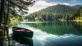 Lake landscape in the forest Lake view in spring Nature landscape in green lake boat on the lake in the forest nature scenery background theme Udall mountain national park,