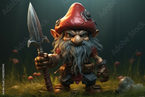 Protective Gnome warrior. Anger man. Generate Ai