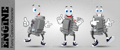 set of funny engine cartoon characters vector illustration © Wahyu