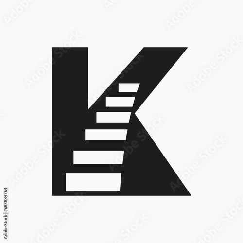 Letter K Stair Logo. Step Logo Symbol Alphabet Based Vector Template