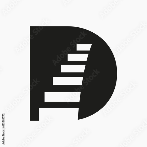 Letter D Stair Logo. Step Logo Symbol Alphabet Based Vector Template