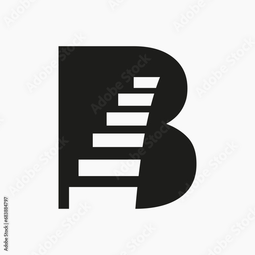 Letter B Stair Logo. Step Logo Symbol Alphabet Based Vector Template