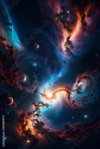 A mesmerizing cosmic landscape featuring swirling galaxies and vibrant nebulas, creating a stunning celestial 3D wallpaper. © Resonant Visions