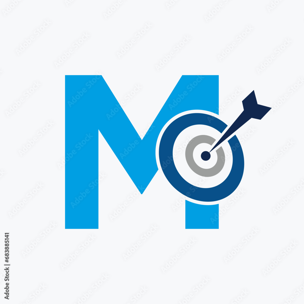 Letter M Arrow Target Logo Combine with Bow Target Symbol