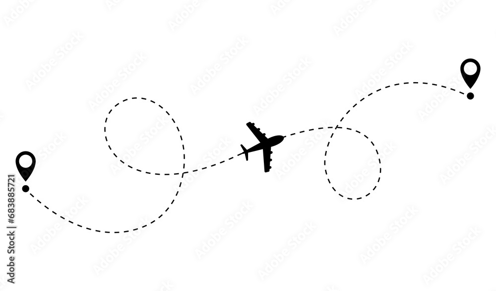Airplane dotted route line. Path travel line shape. Flight route with start point and dash line trace for plane isolated illustration Airplane dotted route line. Path travel line shape. Flight route with start point and dash line trace for plane isolated illustration