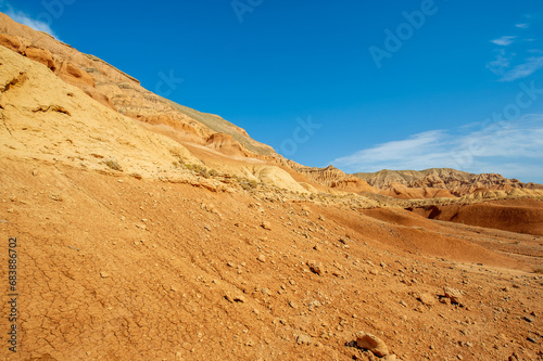 Witness nature's fiery masterpiece as the sun bids farewell behind the Red Boguty Mountains. Desert Dreams