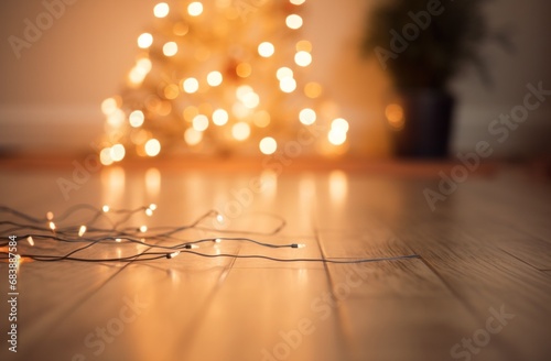 christmas tree with christmas lights on a floor