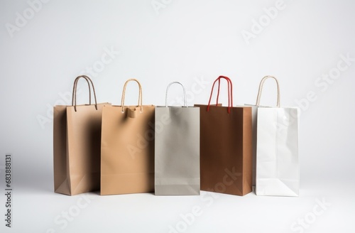 five shopping bags on a white background