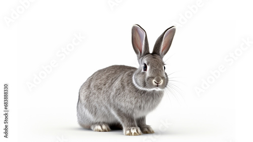 gray bunny on a white background. Close-up of a cute rabbit in a white scene. generative ai