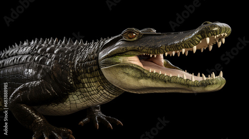 Alligator wide open mouth. Closeup to Crocodile head. animal open mouth isolated dark. generative ai © Witri