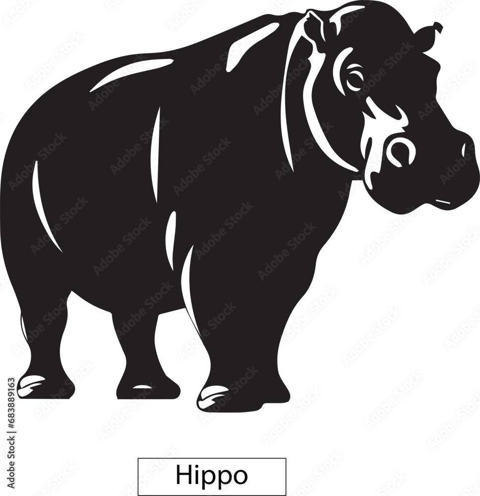 Hippo Silhouette Isolated on White 