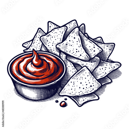 Nachos chips with ketchup sketch