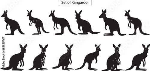 set of kangaroos silhouette , set of silhouettes of animals,