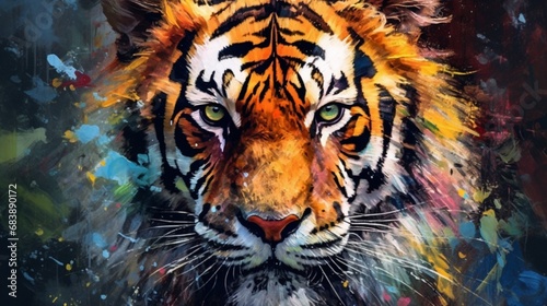 Animal head portrait art Colorful abstract oil acry.Generative AI © shuvodesign