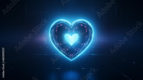 heart in blue technology background