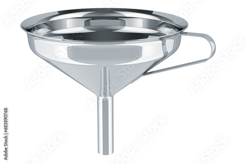 Stainless Steel Kitchen Funnel, Multi-Use Metal Food Grade Cooking Funnel. 3D rendering isolated on transparent background photo