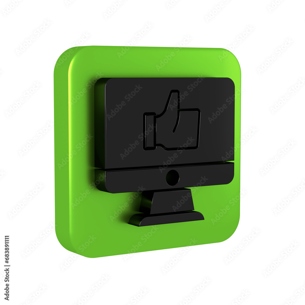 Black Hand like icon isolated on transparent background. Green square button. Black Hand like icon isolated on transparent background. Green square button.