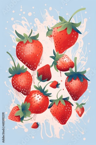 Art print. Abstract strawberries. Modern design for posters, cards, cover, t shirt and, Generative AI