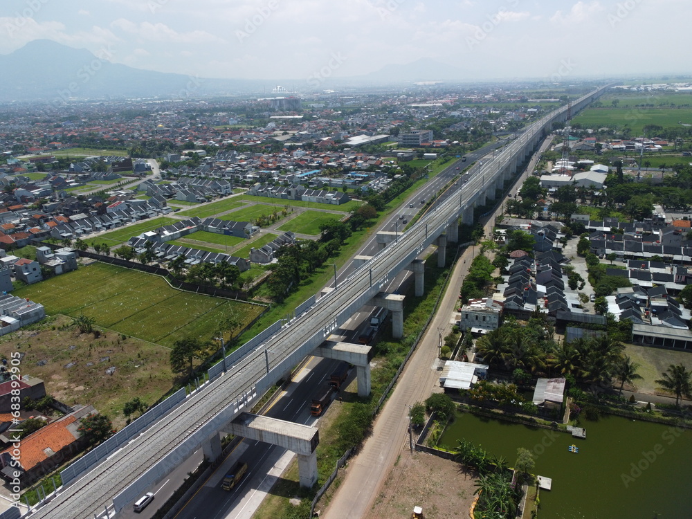 aerial photo of Indonesia's high-speed train line