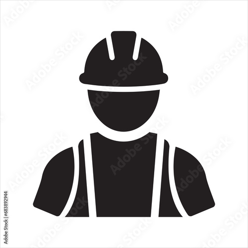 Construction worker icon. Safety helmet and jacket icon