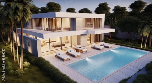 Big contemporary villa with pool and garden, Generative AI © Lens Legends