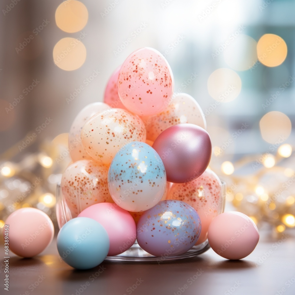 Soft pastel colors in blurred Easter eggs Soft pastel colors in blurred Easter eggs