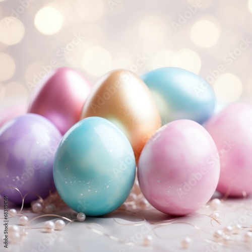 Soft pastel colors in blurred Easter eggs