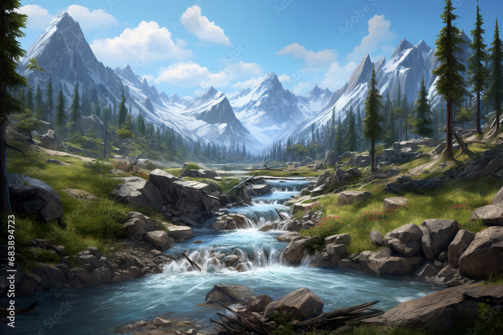 a river in the mountains. Generative Ai a river in the mountains. Generative Ai