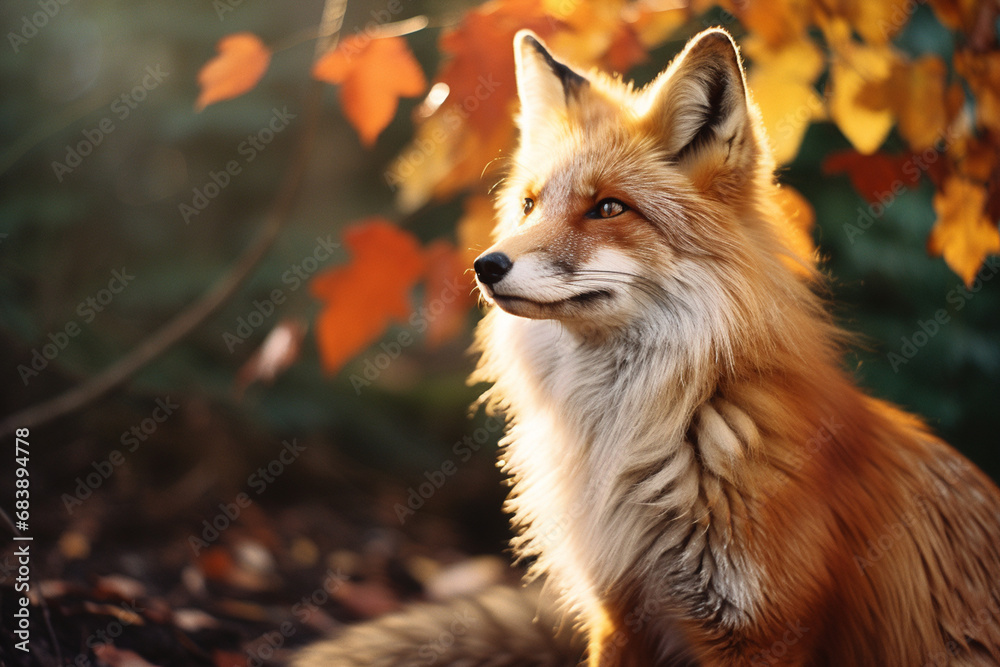 A regal red fox captured in a moment of radiance, ideal for adding a touch of elegance and warmth to design or advertising materials. A regal red fox captured in a moment of radiance, ideal for adding a touch of elegance and warmth to design or advertising materials.