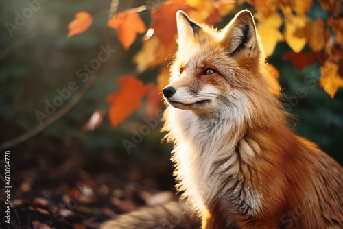 A regal red fox captured in a moment of radiance  ideal for adding a touch of elegance and warmth to design or advertising materials.