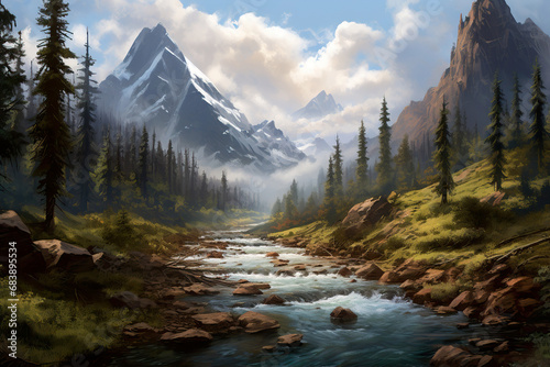 a river in the mountains. Generative Ai