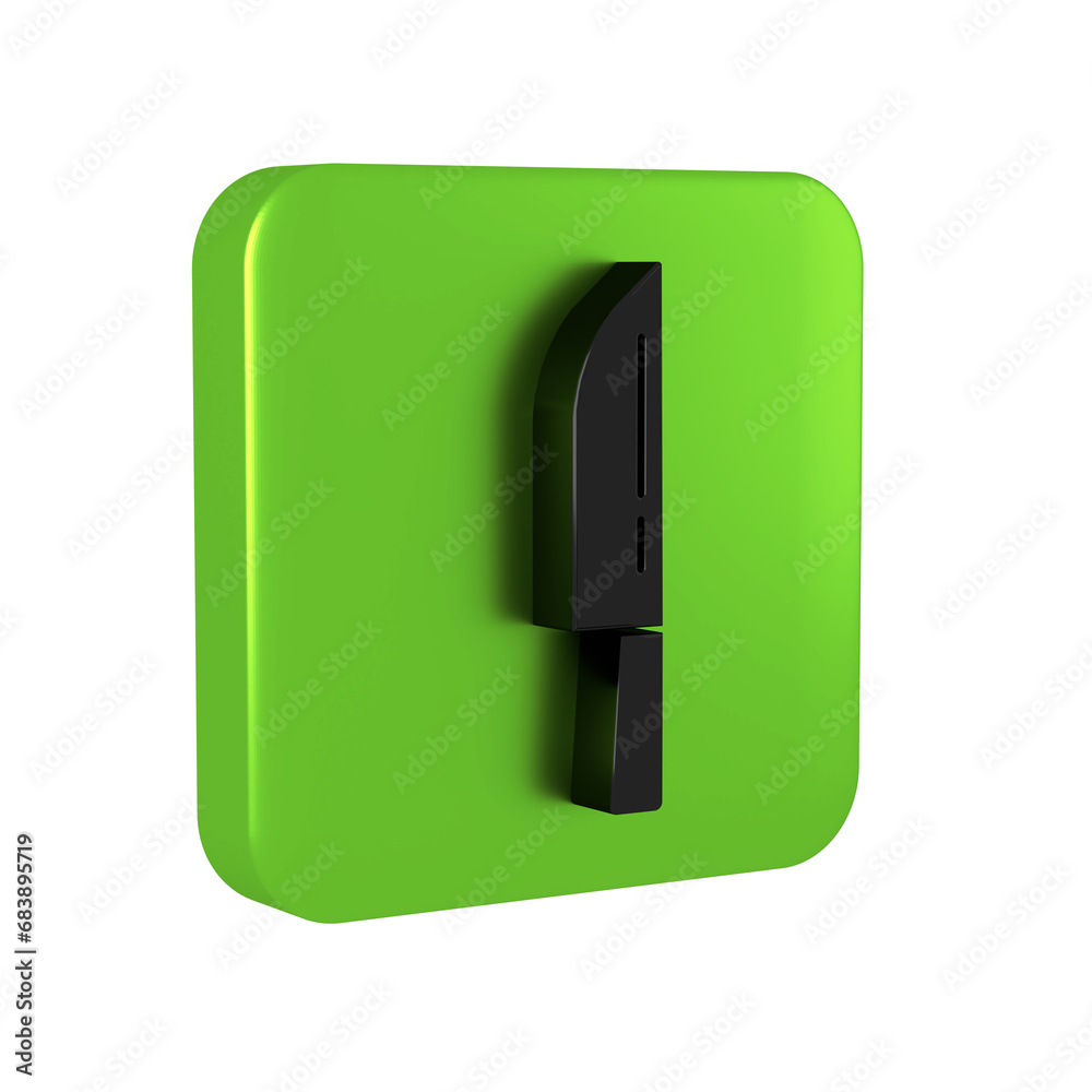 Black Knife icon isolated on transparent background. Cutlery symbol. Happy Halloween party. Green square button. Black Knife icon isolated on transparent background. Cutlery symbol. Happy Halloween party. Green square button.
