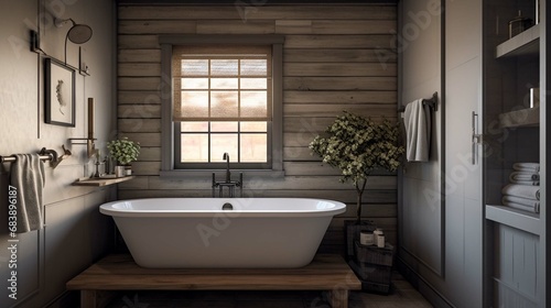 Rustic modern farmhouse bathroom in small cottage. create using a generative ai tool 