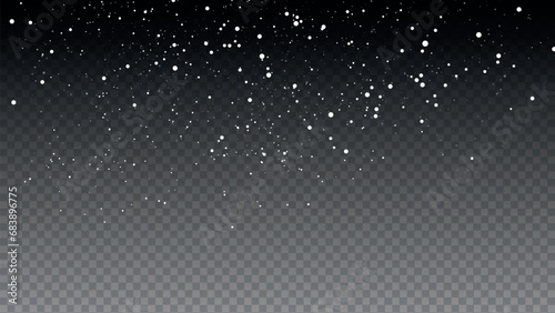 Realistic falling snow with snowflakes and clouds. Winter transparent background for Christmas or New Year card. Stock royalty free vector illustration. PNG