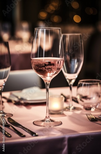 wine glasses on table with menu in background,