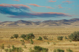 Steppe, prairie, As the sun sets, it casts a golden light on a stunning desert landscape framed by majestic mountains. Pure magic! Sunset Splendor Mountain Majesty
