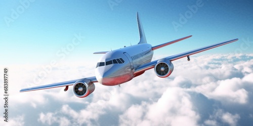 Flying airplane  plane  aircraft  fly  flying  airlines  travel  trip  transportation  vacations  isolated  holidays  clouds  cloudy  sky  skyscape  air  flight  aviation  Generative AI