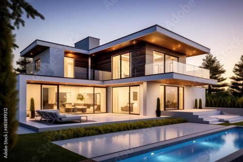 Modern real estate exterior architecture of luxury home in beautiful villa. Generative AI © Lens Legends