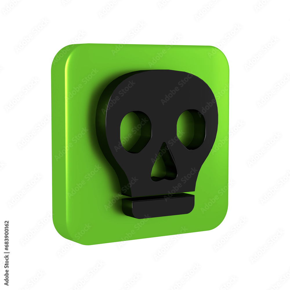 Black Skull icon isolated on transparent background. Green square button. Black Skull icon isolated on transparent background. Green square button.