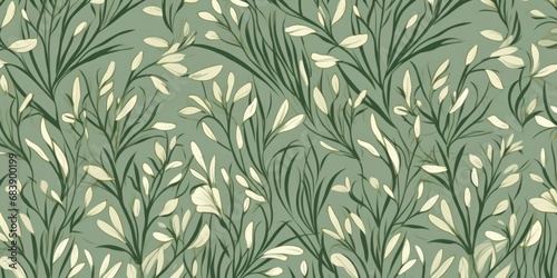 Floral seamless pattern with grass and leaves. design for paper, cover, fabric, interior decor and other, Generative AI