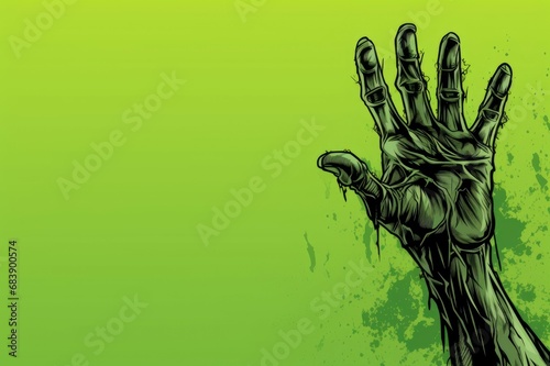 Grotesque Green zombie hand mockup. Spooky dead. Generate Ai