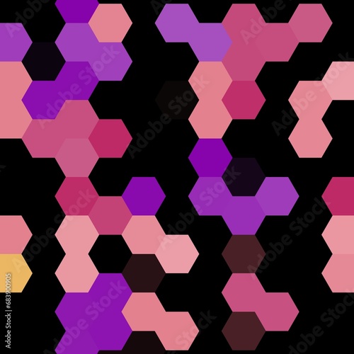 Grainy pattern composed of hexagons colorful. Honeycomb background. 1:1 black isometric geometry abstraction.