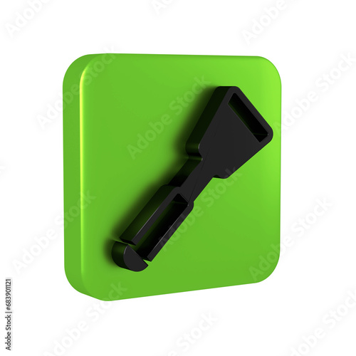 Black Spatula icon isolated on transparent background. Kitchen spatula icon. BBQ spatula sign. Barbecue and grill tool. Green square button.